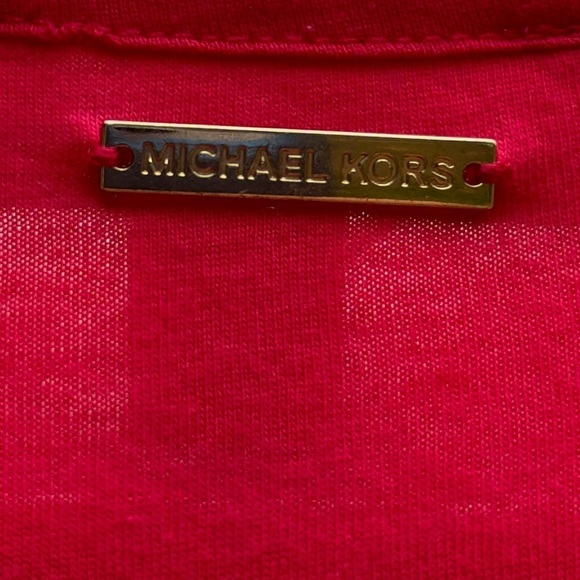 Michael Kors Red T Shirt with Layered Chiffon Hem Size Small Short Sleeve - Picture 5 of 8